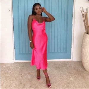 zara pink satin midi dress